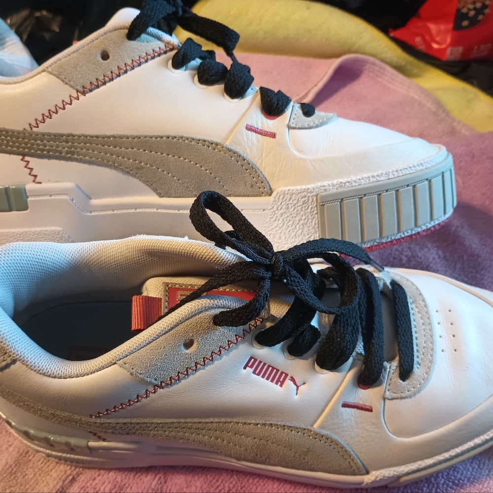 Puma White with red puma writing